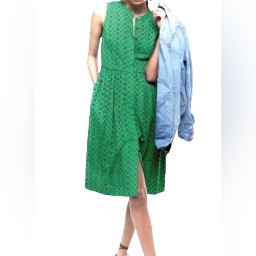 J.Crew Green Eyelet Sleeveless
Button-Front Fit & Flare Dress - Sz S